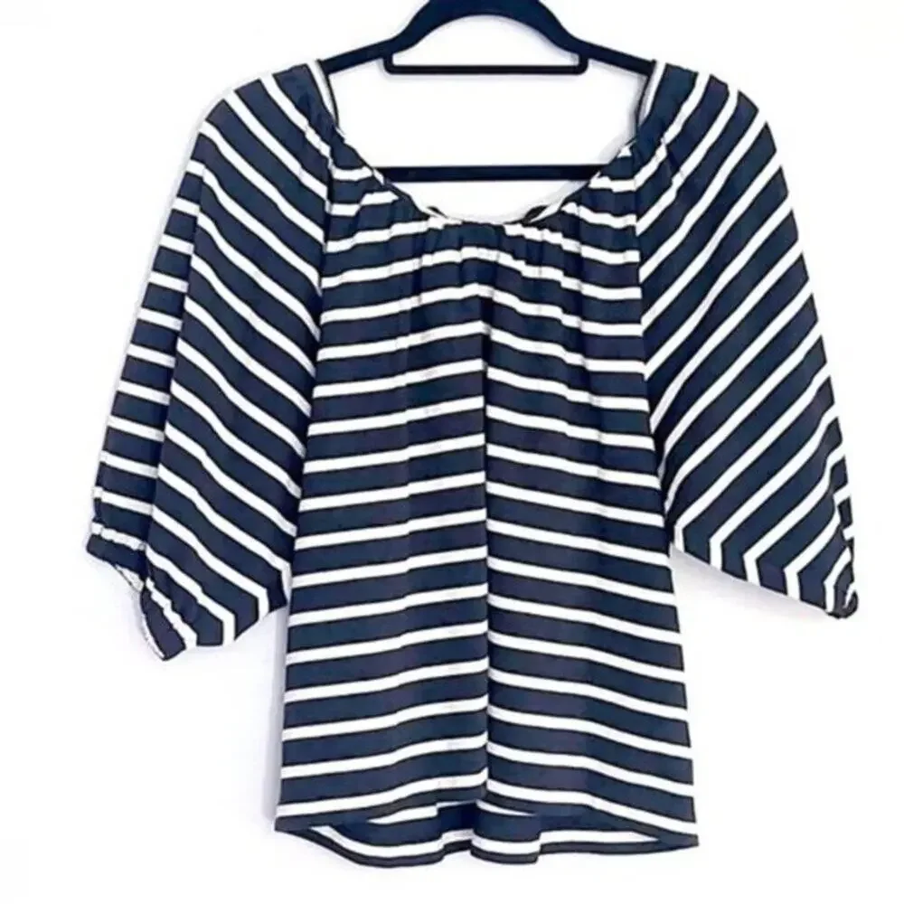 J.Crew Blouse Cropped Striped Black Size S Lightweight Coastal Travel
